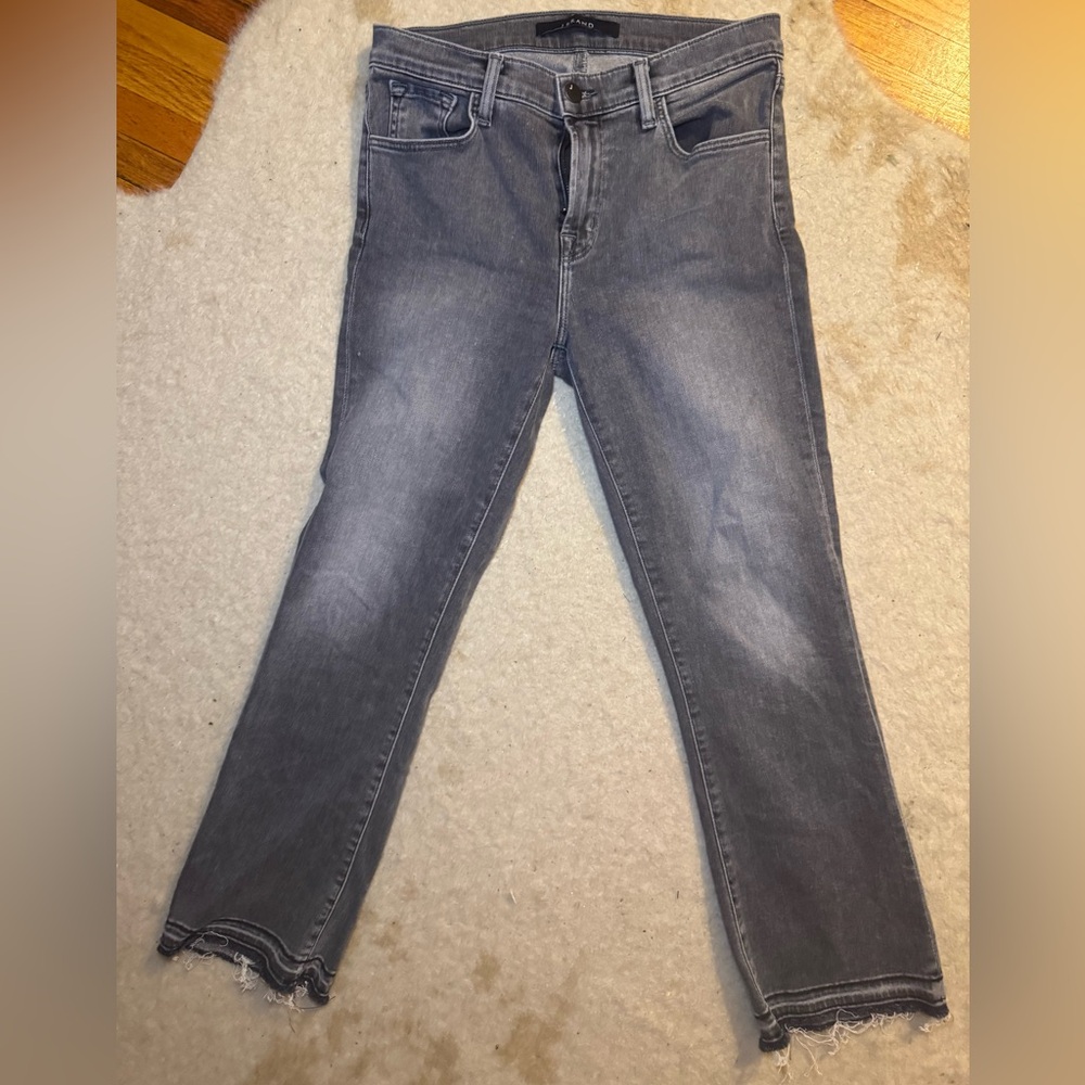 J BRAND Size 27 Selena Mid-rise Crop Boot Jeans Split Raw Hem in Shady Stretch